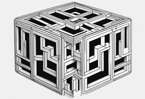 A three-dimensional cube with an emphasis on lines, creating a depth effect. tattoo idea