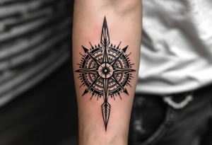 compass/clock with a large native American arrow tattoo idea