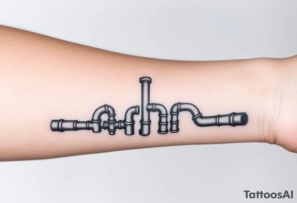 system of thin curved plumbing pipes with each pipe ending without a curved pipe tattoo idea