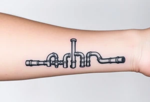 system of thin curved plumbing pipes with each pipe ending without a curved pipe tattoo idea