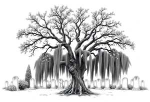 Laurel oak with Spanish moss in a cemetery tattoo idea