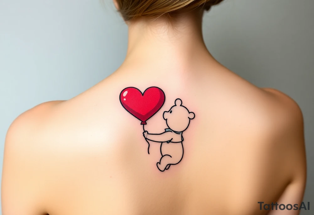 Winnie the pooh with a huge 
heart balloon stencil tattoo idea
