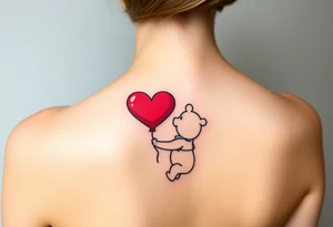 Winnie the pooh with a huge 
heart balloon stencil tattoo idea