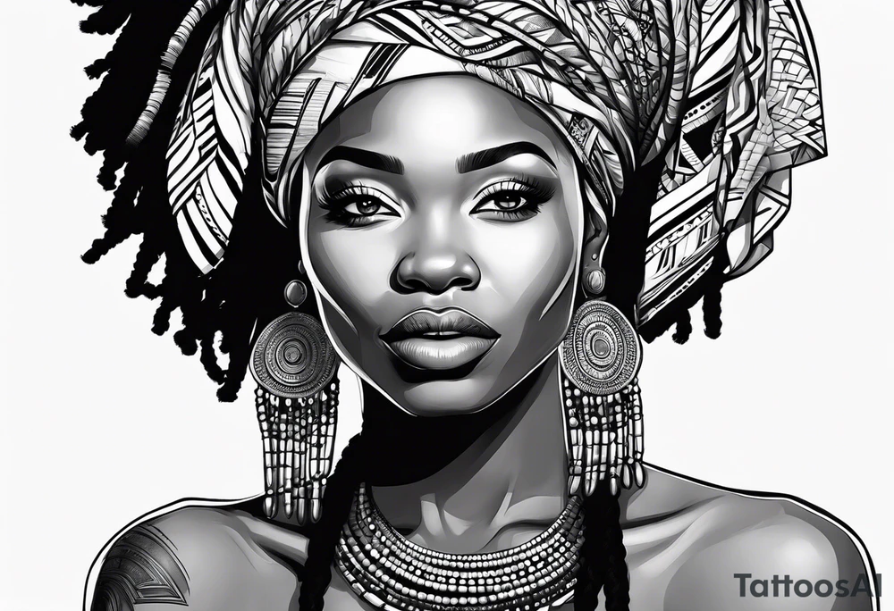 African tribal woman with locs tattoo idea