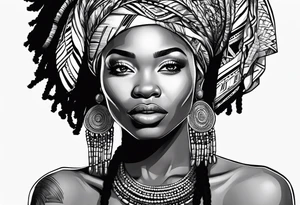 African tribal woman with locs tattoo idea
