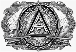 Valhalla sword shield  axe 
Valknut  ruins lightnings tattoo idea