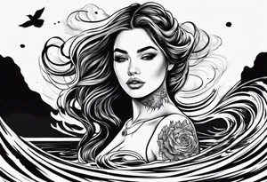 girl floating on still water with ripples bouncing off of her tattoo idea