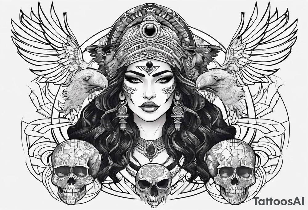 kali, alien goddess, valkrye, pirate, zenza resonance, pachamama, lotus azul, blank panther, eagle, skull, 5D, nueva gaya, dna 12 tattoo idea