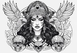 kali, alien goddess, valkrye, pirate, zenza resonance, pachamama, lotus azul, blank panther, eagle, skull, 5D, nueva gaya, dna 12 tattoo idea