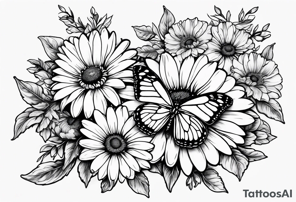 small tattoo daisies, chrysanthemum and morning glories with a butterfly tattoo idea