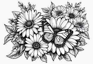 small tattoo daisies, chrysanthemum and morning glories with a butterfly tattoo idea