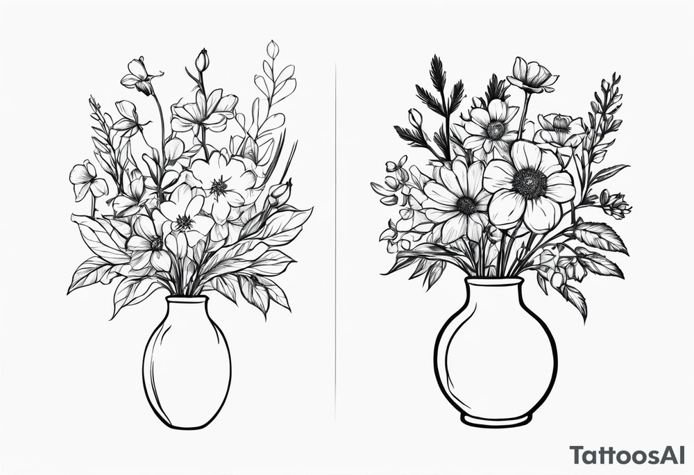 vase full of birth flower for April, May, June, August, October, November tattoo idea