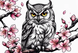 Owl and cherry blossoms tattoo idea