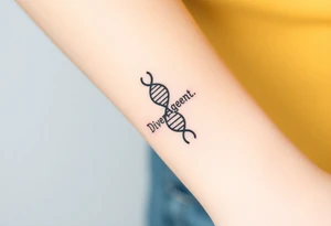 A DNA strand with the word "Divergent" subtly woven into its helix, symbolizing genetic uniqueness tattoo idea