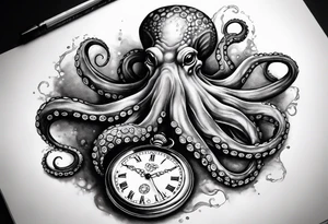 Octopus holding an old pocket watch tattoo idea
