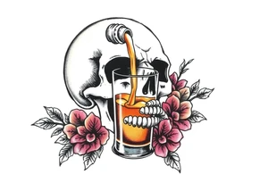 “I’ll drink your poison if you fill the cup” skull, glass, pouring liquid tattoo idea