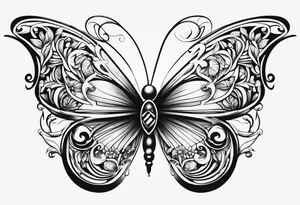 Number 444 intertwine  butterfly and vines tattoo idea