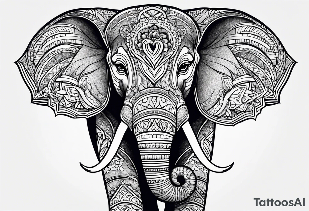 A Thai style design that is round and with an Asian elephant head facing forwards tattoo idea