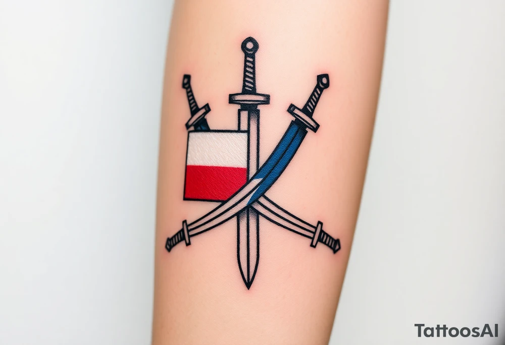 A pair of crossed swords with the Czech flag wrapped around them, symbolizing history and bravery tattoo idea