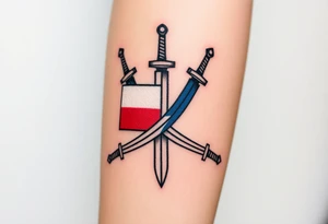 A pair of crossed swords with the Czech flag wrapped around them, symbolizing history and bravery tattoo idea