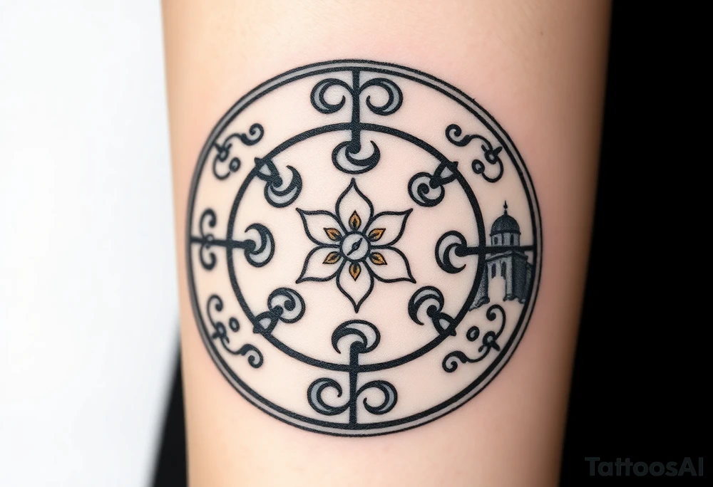 draw a circular design centered on Naruto’s iconic stomach seal—the Eight Trigrams Sealing Style, with its intricate swirls and bold lines.replace the innermost spiral with a cluster of golden lilies (Bosnian Fleur-de-lis), a symbol from the Bosnian coat of arms. These lilies could bloom outward, their petals subtly blending into the seal’s radiating lines.
Surrounding the seal, you could incorporate a faint, weathered outline of the Stari Most (Old Bridge) in Mostar, its arch curving protectively around the design. tattoo idea