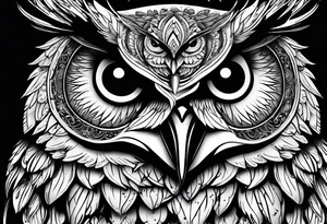 “A wise owl perched on a branch, with large, expressive eyes and intricate feather patterns, representing wisdom tattoo idea