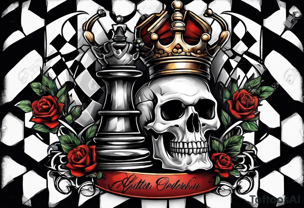 skull and chess pieces tattoo idea