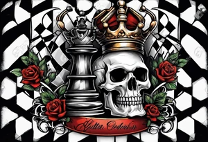 skull and chess pieces tattoo idea