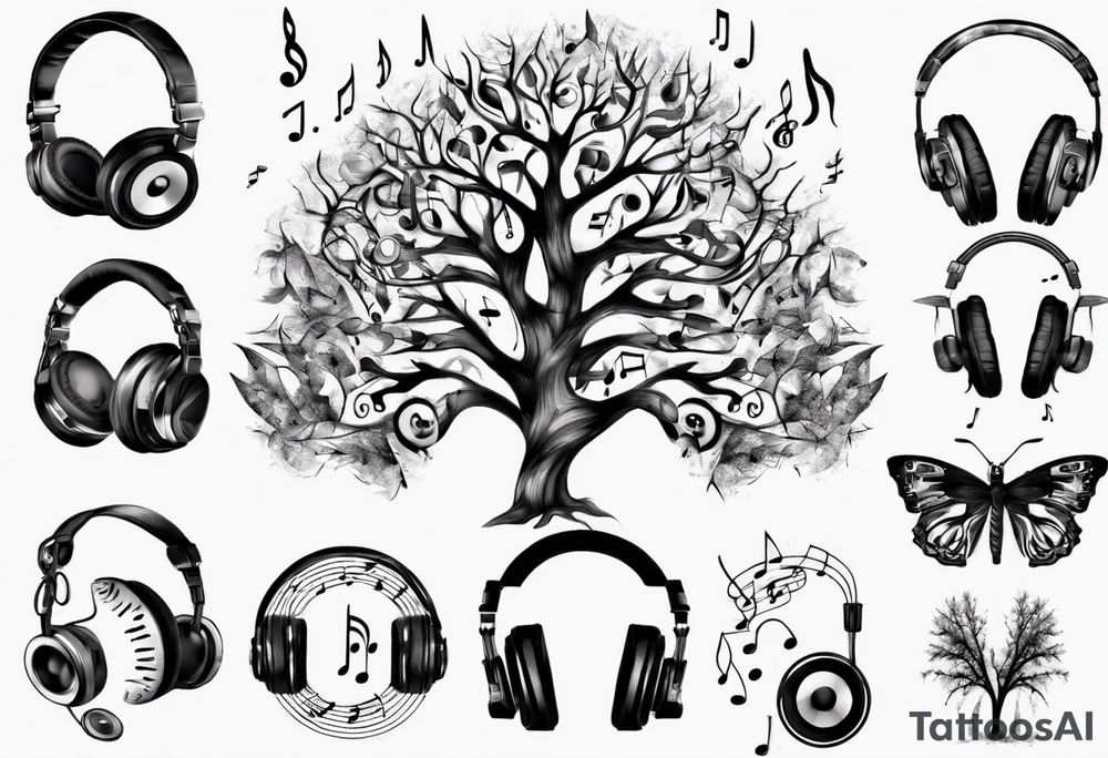 music speaker note tree headphones tattoo idea