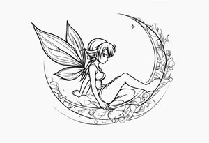 A fairy with a tail inspired by the logo of the anime show called Fairy Tail in a fetal position leaning in and forward while in the air floating tattoo idea