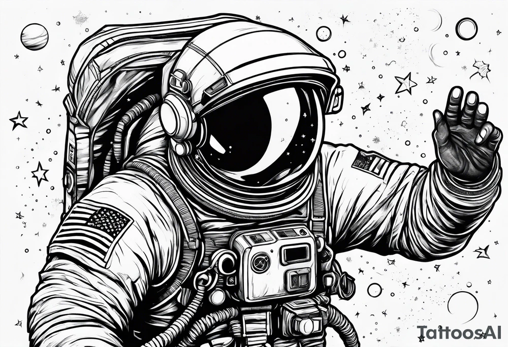 Astronaut floating in space without a helmet tattoo idea