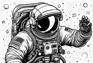 Astronaut floating in space without a helmet tattoo idea
