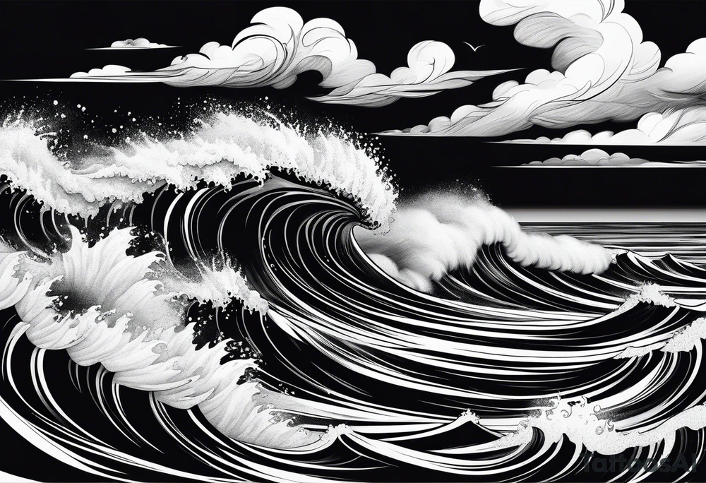 stormy sea, I am lonely and irresistible as a sea element tattoo idea