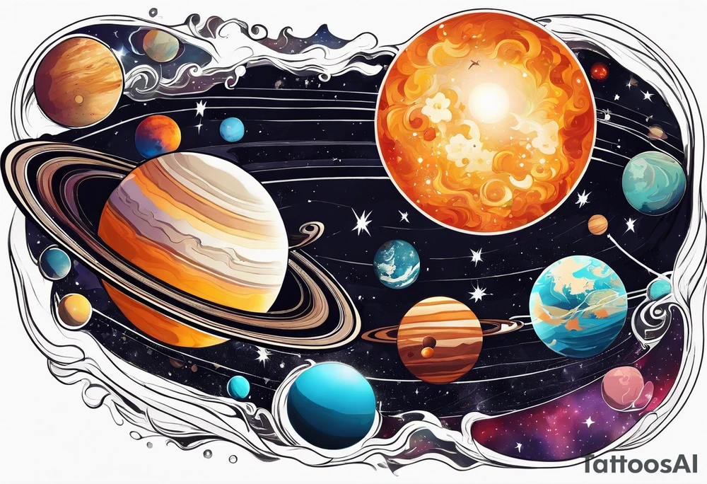 Solar system planet bouquet tattoo idea