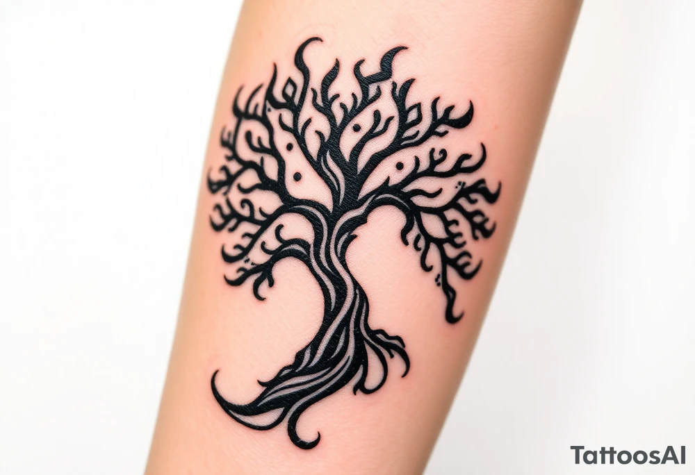 Swirling 
Tree moving in a spiral direction tattoo idea