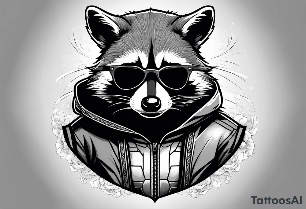 raccoon wearing a Superman hoodie tattoo idea