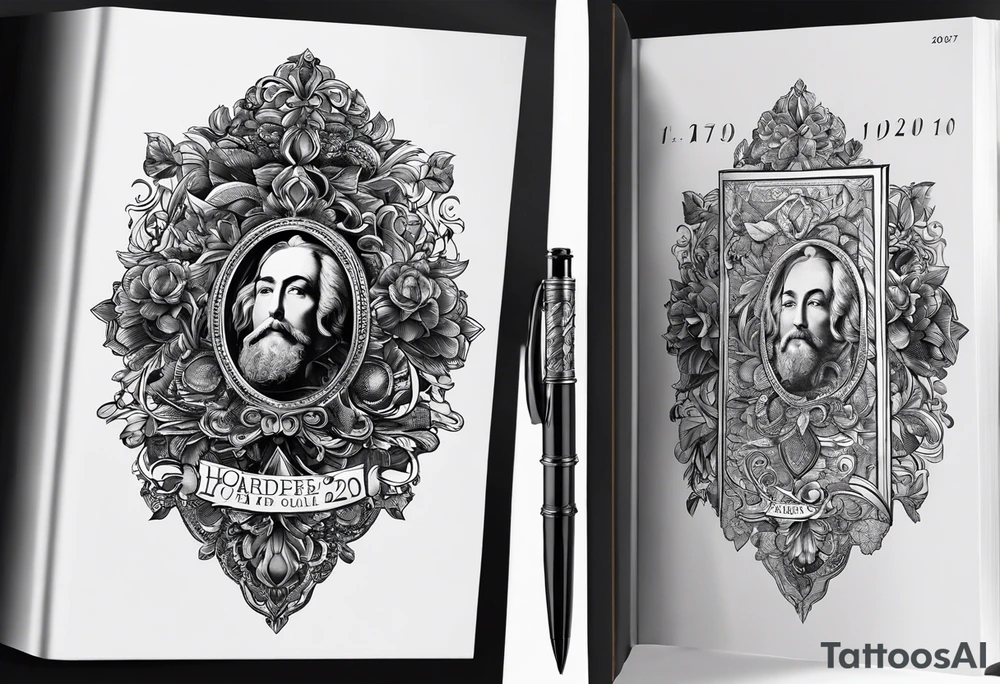 Book cover with "Howard 22.07.1937 - 23.03.2023" and a pen tattoo idea