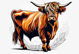 highland cow smiling standing tattoo idea