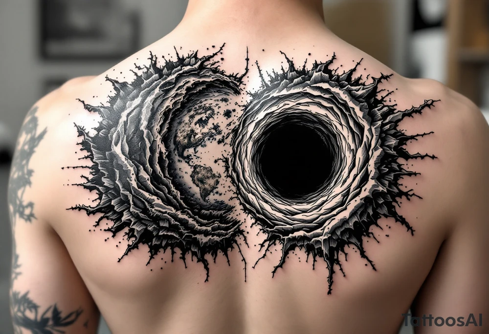 2 different worlds on both sides of a black hole tattoo idea