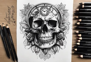Skull, clock, stairs tattoo idea