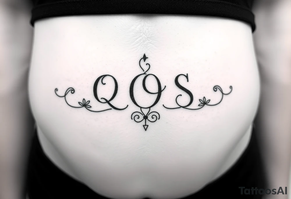 text reading "QOS" across a womb tattoo tattoo idea