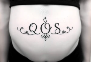 text reading "QOS" across a womb tattoo tattoo idea