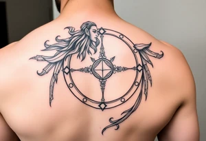Viking Shield maiden, black work, intricate lines, realistic, complex tattoo idea