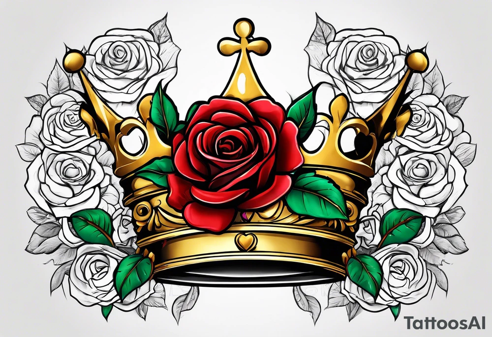 the red rose queen's golden crown with a heart tattoo idea