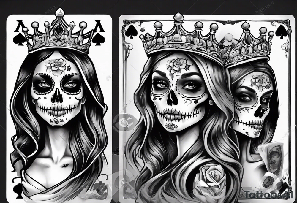 santa la muerta with money and crown
on the card tattoo idea