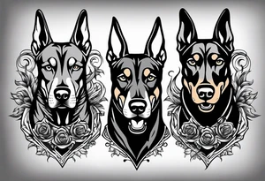3 very angry Dobermans with fangs tattoo idea