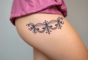 A negative space garter tattoo design, where the lace details are subtly left out tattoo idea