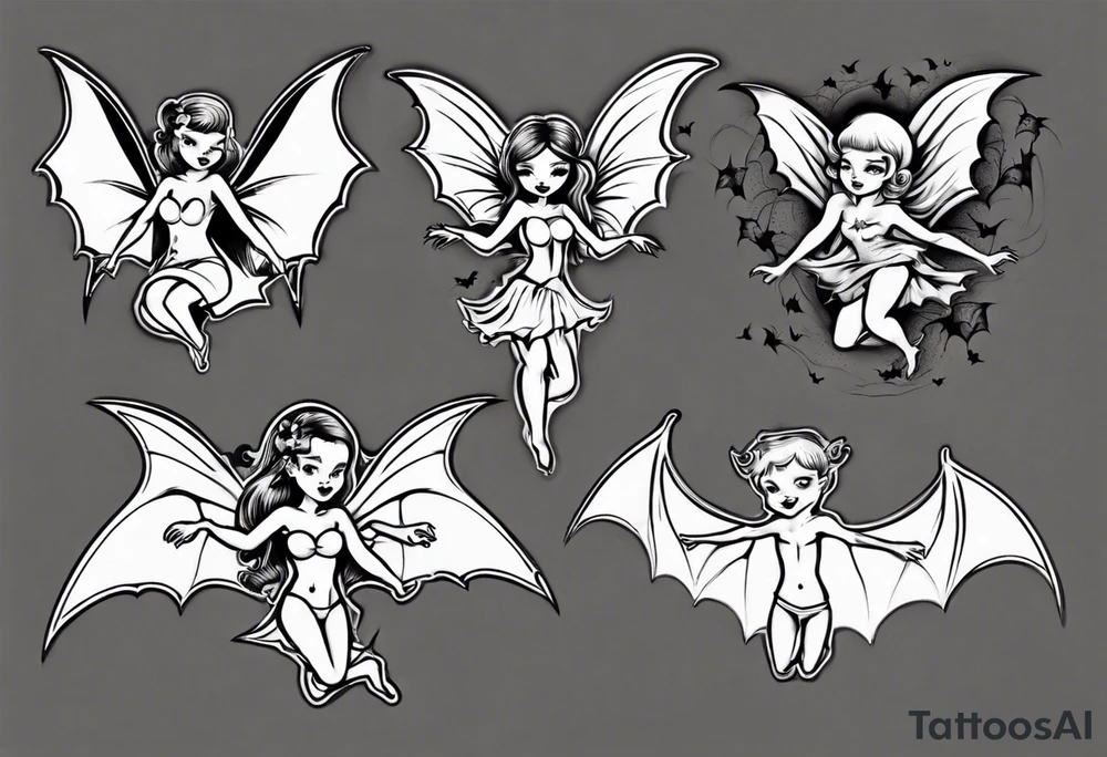 fairy flying over bat tattoo idea