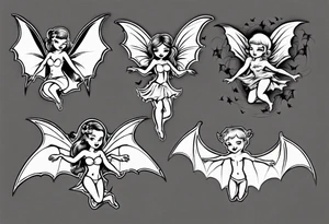 fairy flying over bat tattoo idea