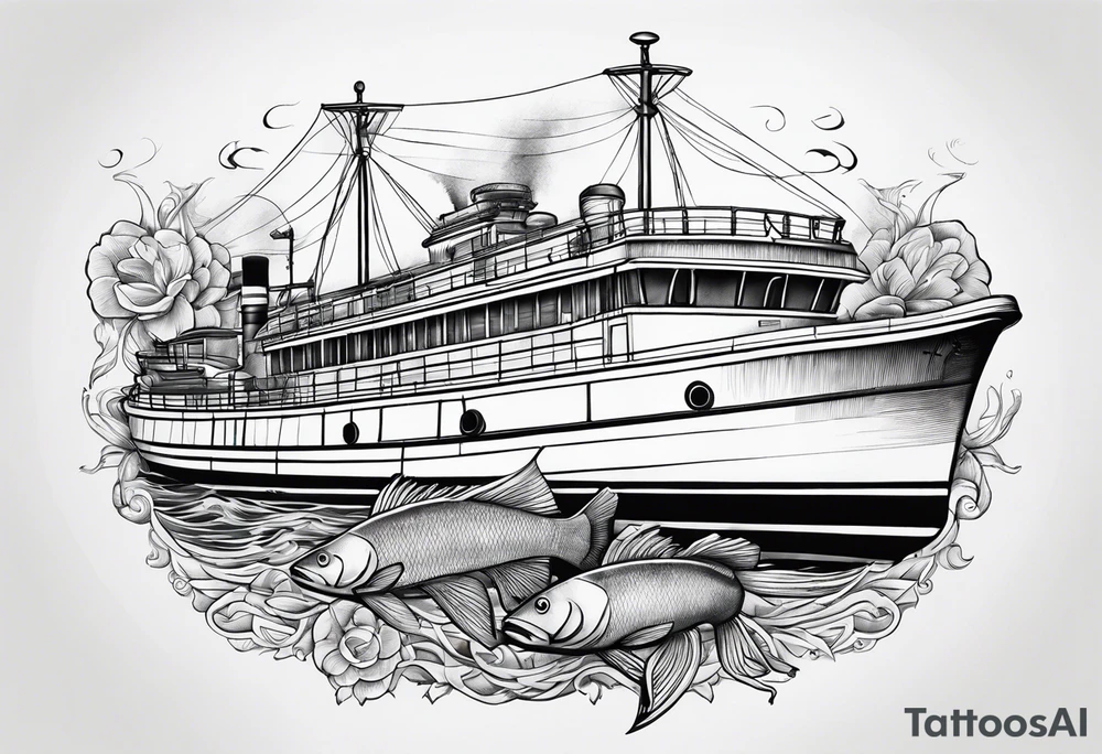 Big boat and fish tattoo idea